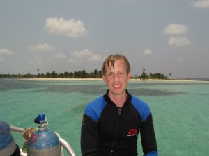 Adam scuba diving in the Caribbean